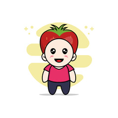 Cute kids character wearing strawberry costume.