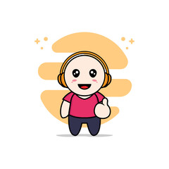 Cute kids characters using headphones.