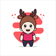 Cute kids character wearing deer costume.