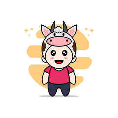 Cute kids character wearing cow costume.