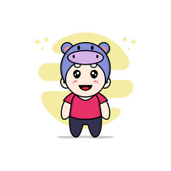 Cute kids character wearing hippopotamus costume.
