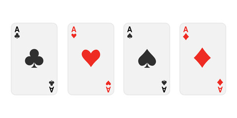 set of Ace card suit on white background.