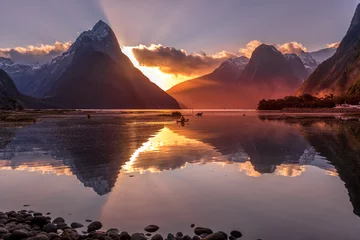 Fotobehang Mitre Peak sunset- New Zealand © Hans