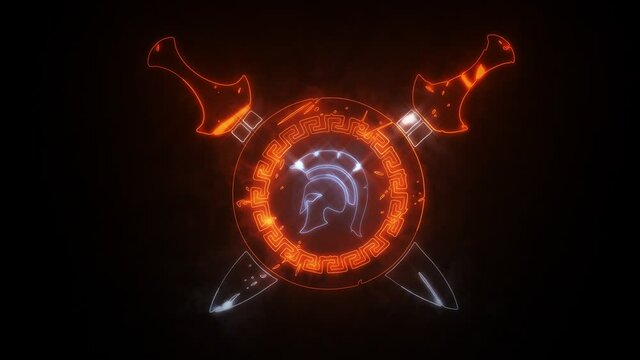Orange Spartan Shield and Swords Animated Logo Loop Graphic Element