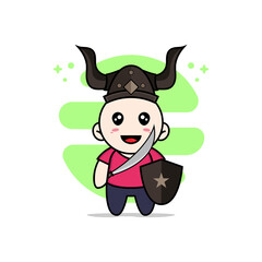 Cute kids character wearing fighter costume.