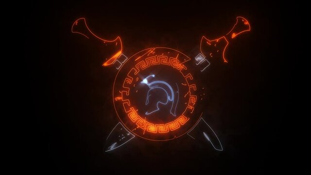 Orange Spartan Shield and Swords Animated Logo with Reveal Effect