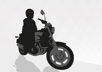 Cute girl drives a big motorcycle. Silhouette