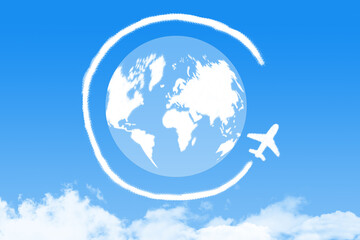 Naklejka premium airplane cloud shape around world