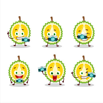 Photographer profession emoticon with slice of durian cartoon character