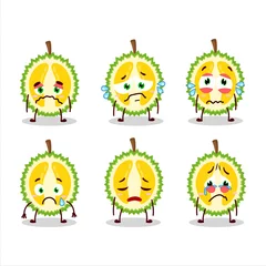 Fotobehang Slice of durian cartoon character with sad expression © kongvector