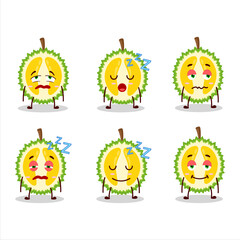 Cartoon character of slice of durian with sleepy expression