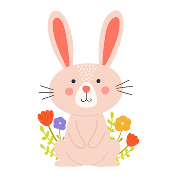 Cute rabbit. Easter bunny. Isolated on a white background. Cartoon character for kids and other design. 