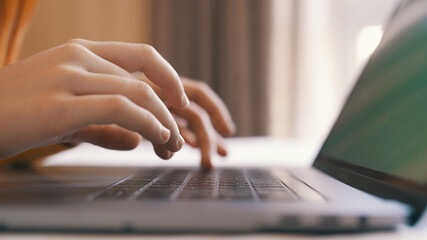 typing on laptop keyboard internet close-up work communication
