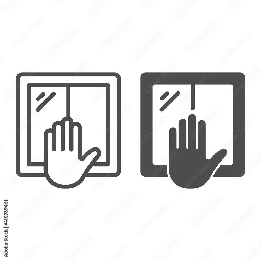 Poster window and hand line and solid icon, labour day concept, window installation sign on white backgroun