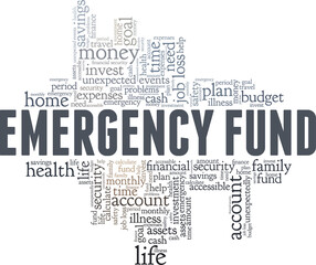 Emergency fund vector illustration word cloud isolated on a white background.