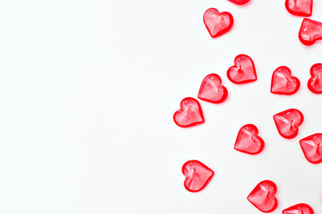 Banner: red hearts at the top. valentine day concept. Isolated on a white background. copy space