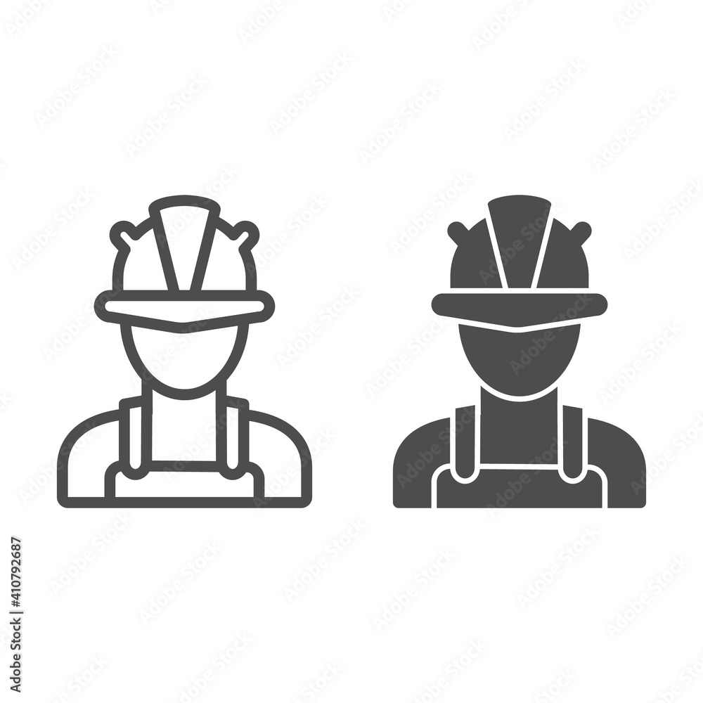 Aufkleber man in a helmet line and solid icon, labour day concept, engineer sign on white background, industri