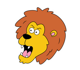 digital drawing of a cartoon lion face, angry expression with open mouth