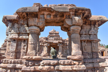 Fototapeta premium Pattadakal temple .South Indian temples with Indian rock cut architecture in karnataka near Badami city .