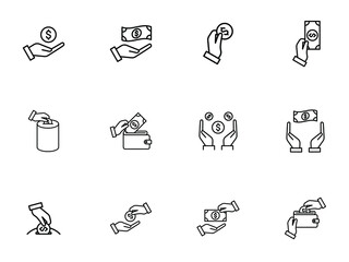 Fototapeta premium Simple Set of Money Related Vector Icons, Contains such Icons as Wallet, ATM, Bundle of Money, Hand with a Coin and more. color editable. eps 10