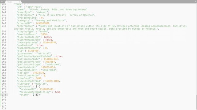 Json Programming Language Source Code Typing Effect. Json Programmer Ticker Colored Commands Editor Screen. Network Development Technology Education. White Light Background. 