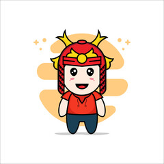 Cute kids character design wearing samurai helmet costume.