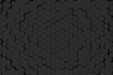 Creative dark hexagon wallpaper. Design and mosaic concept. 3D Rendering