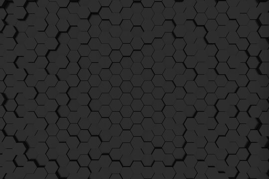 Creative dark hexagon wallpaper. Design and mosaic concept. 3D Rendering © Yassine Helal