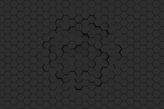 Creative dark hexagon wallpaper. Design and mosaic concept. 3D Rendering © Yassine Helal