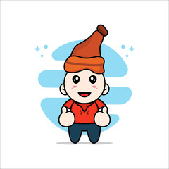 Cute kids character wearing warm hat.