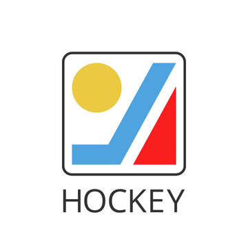 Hockey logo icon sign badge Puck hockey stick symbol label Sport winter emblem competition Modern creative abstract design ice style Fashion print clothes apparel greeting invitation card cover banner
