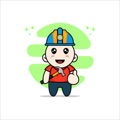 Cute kids character wearing builder costume.