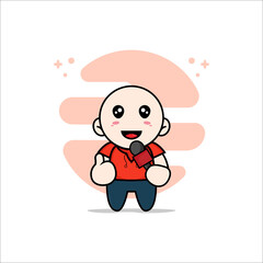 Cute kids character holding a microphone.