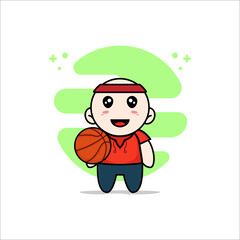 Obraz na płótnie Canvas Cute kids character holding a basket ball.