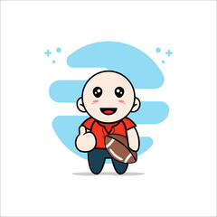 Cute kids character holding a rugby ball.