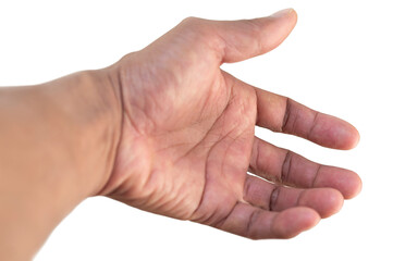 hand on white background by selective focus shooting