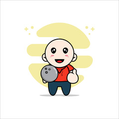 Cute kids character holding a bowling ball.