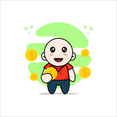 Cute kids character holding a coin.