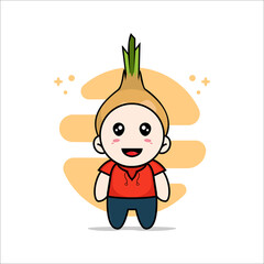 Cute kids character wearing onion costume.