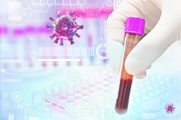 covid-19 virus. scientist analyzing of coronavirus with hologram technology in laboratory.