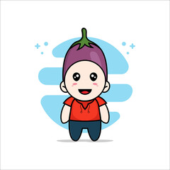 Cute kids character wearing eggplant costume.