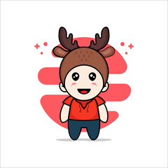 Cute kids character wearing deer costume.