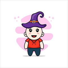 Cute kids character wearing witch hat.