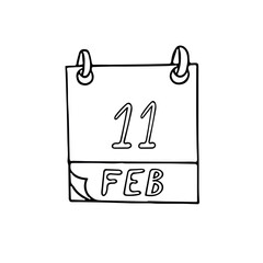 calendar hand drawn in doodle style. February 11. World Day of the Sick, International of Women and Girls in Science, date, icon, sticker element for design. planning, business holiday