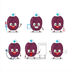 Fototapeta premium Doctor profession emoticon with plum cartoon character