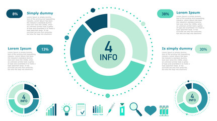 Abstract medicine infographics. cycle diagram, graph, presentation chart. Business concept with 4 options. Icon heart, magnifying glass, syringe, bottle. Vector illustration