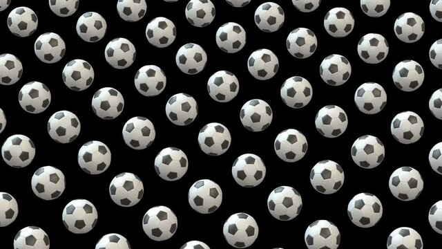 3D animation of soccer ball background pattern with alpha layer