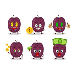 Plum cartoon character with cute emoticon bring money