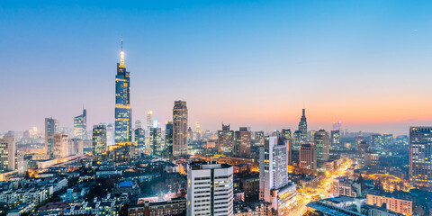 Night view of Zifeng Building and city skyline in Nanjing, Jiangsu, China 