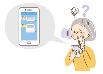 スマホの使い方が分からず困っているシニア女性